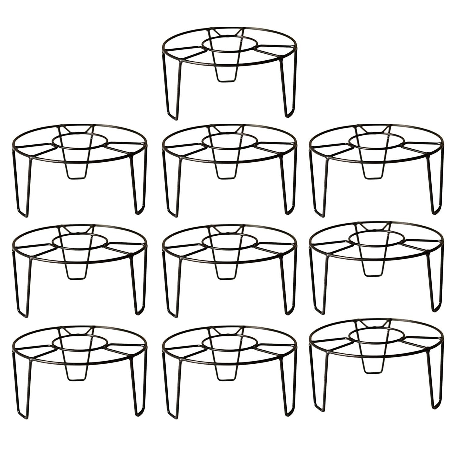 GoHooked pack of 6 black metal round flower pot stands with curved legs, 8-inch diameter, 4-inch height, 50kg capacity.