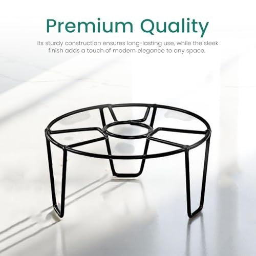 Go Hooked black metal round plant stand, 8-inch diameter, rust-proof powder coating, no assembly required.