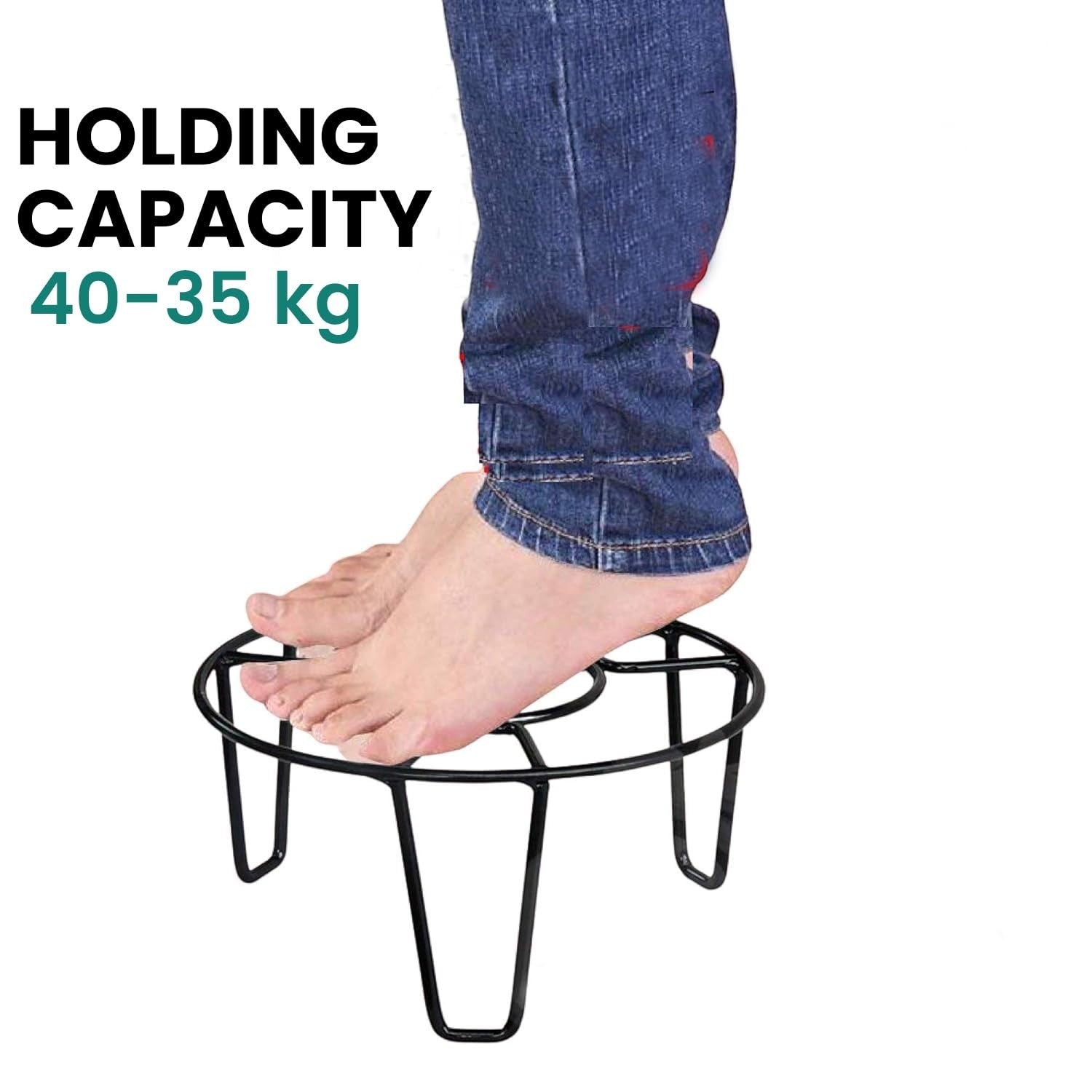 GoHooked black metal round plant stand, 8-inch diameter, 4-inch height, holds up to 50kg.