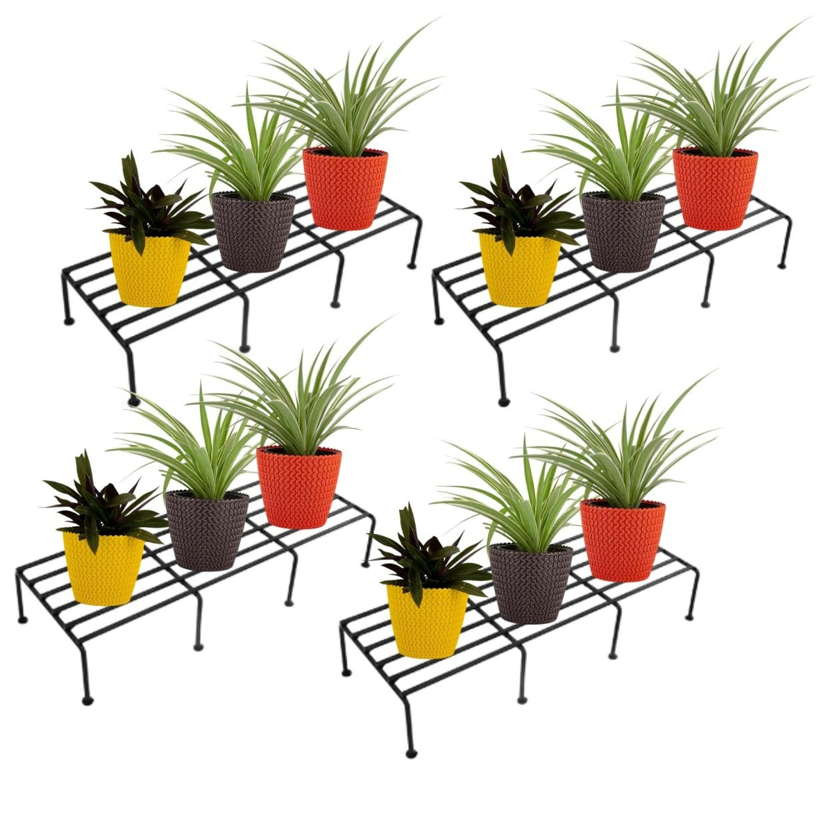 GoHooked set of 4 black metal rectangular plant stands, 24 inch, for indoor/outdoor use.