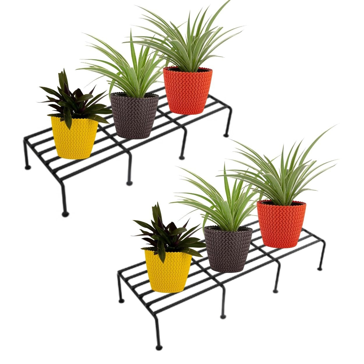 GoHooked set of 2 black metal rectangular plant stands, 24 inch, for indoor/outdoor use.