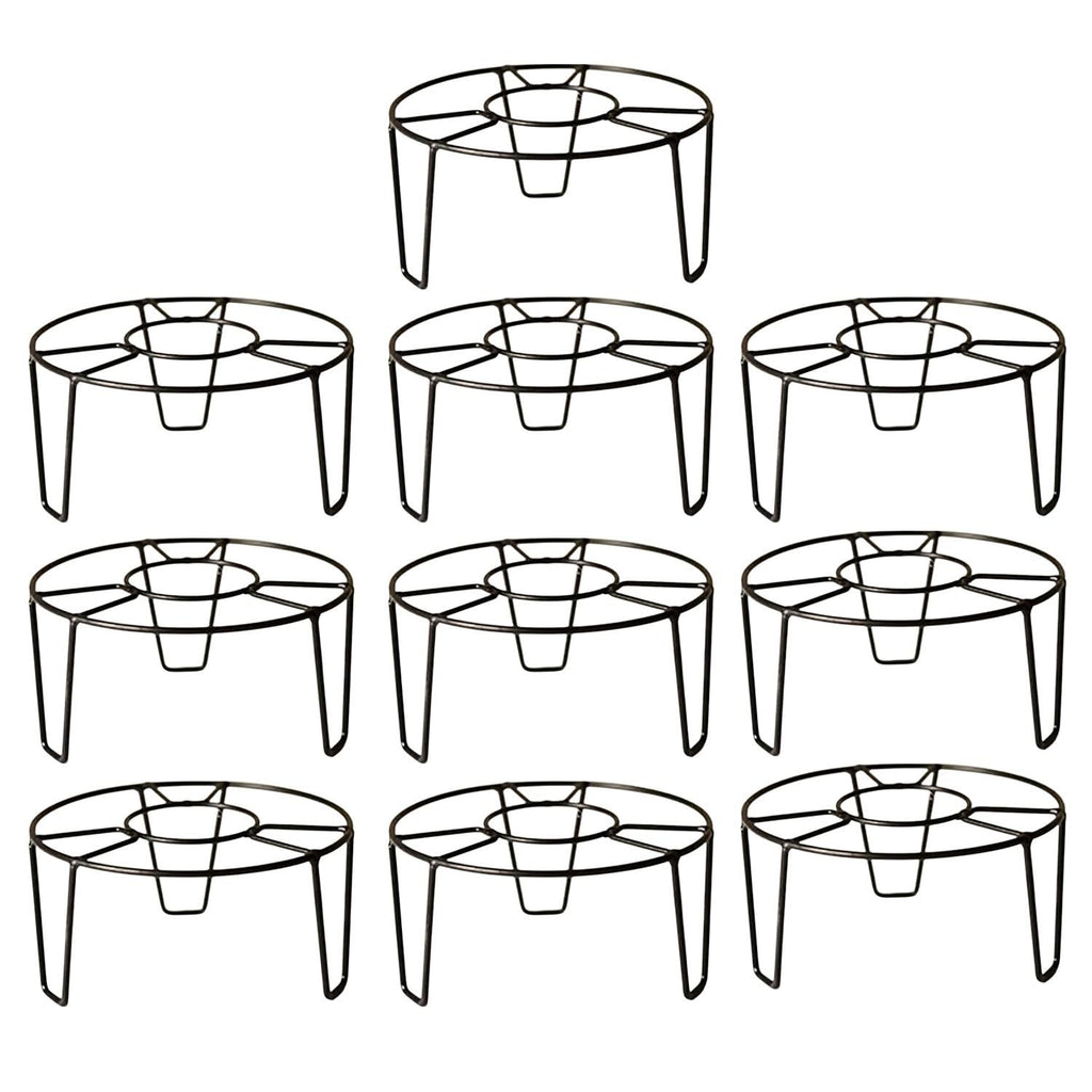 GoHooked black metal round flower pot stands, pack of 10. Sturdy, rust-proof, no assembly required.