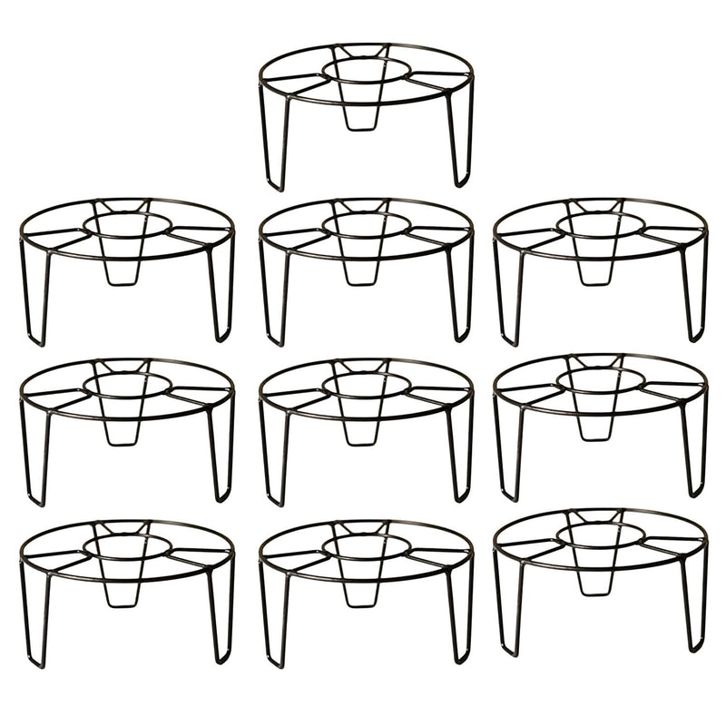 GoHooked black metal round flower pot stands, pack of 10. Sturdy, rust-proof, no assembly required.