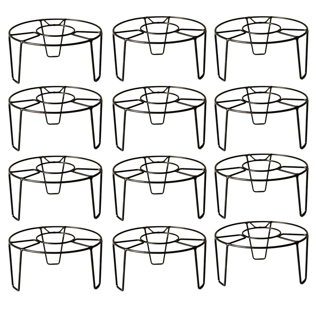 GoHooked black metal round plant pot stands, pack of 12. Sturdy, rust-proof, no assembly required.