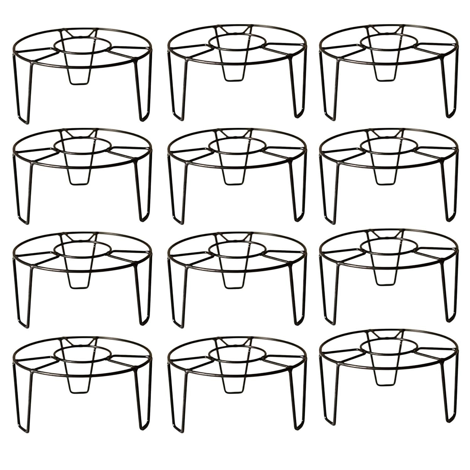 GoHooked black metal round plant pot stands, pack of 12. Sturdy, rust-proof, no assembly required.