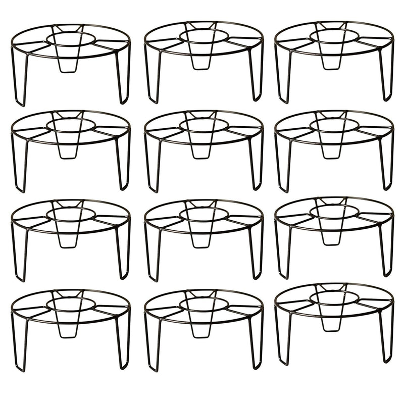 GoHooked black metal round plant pot stands, pack of 12. Sturdy, rust-proof, no assembly required.