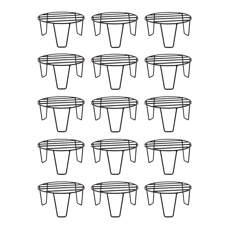 GoHooked black metal plant stands, pack of 15. Sturdy, rust-proof, no assembly required. 8-inch diameter.