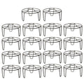 Go Hooked pack of 18 black metal round plant stands with curved legs, 8" diameter, 4" height, 50kg capacity.