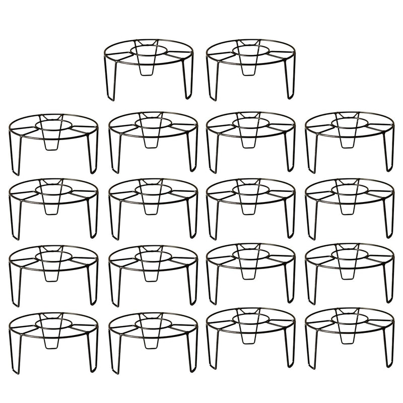 Go Hooked pack of 18 black metal round plant stands with curved legs, 8" diameter, 4" height, 50kg capacity.