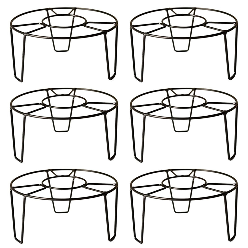 GoHooked pack of 6 black metal round plant stands with curved legs, 8-inch diameter, 4-inch height.
