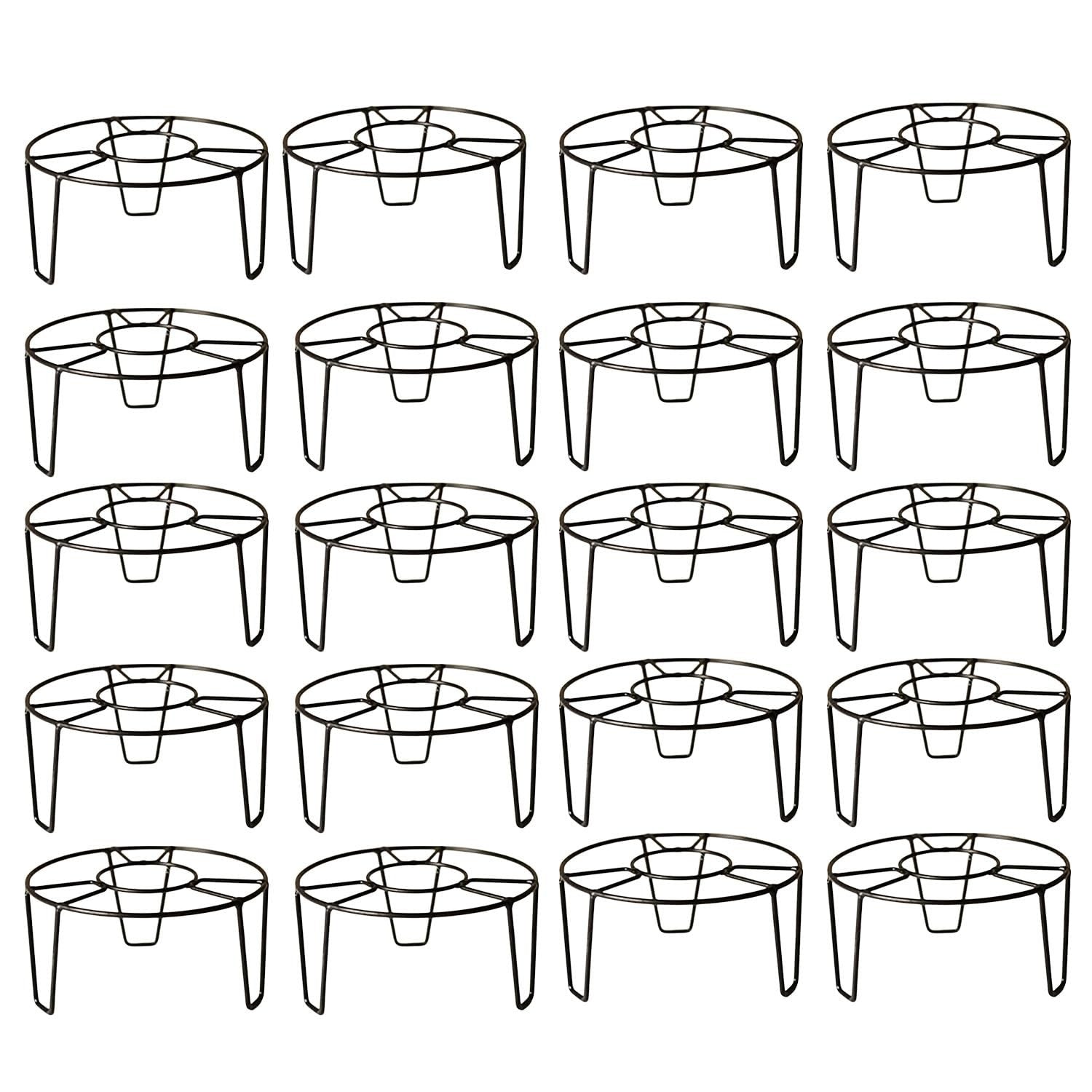 GoHooked black metal round plant pot stands, pack of 6. Sturdy, rust-proof, no assembly required.