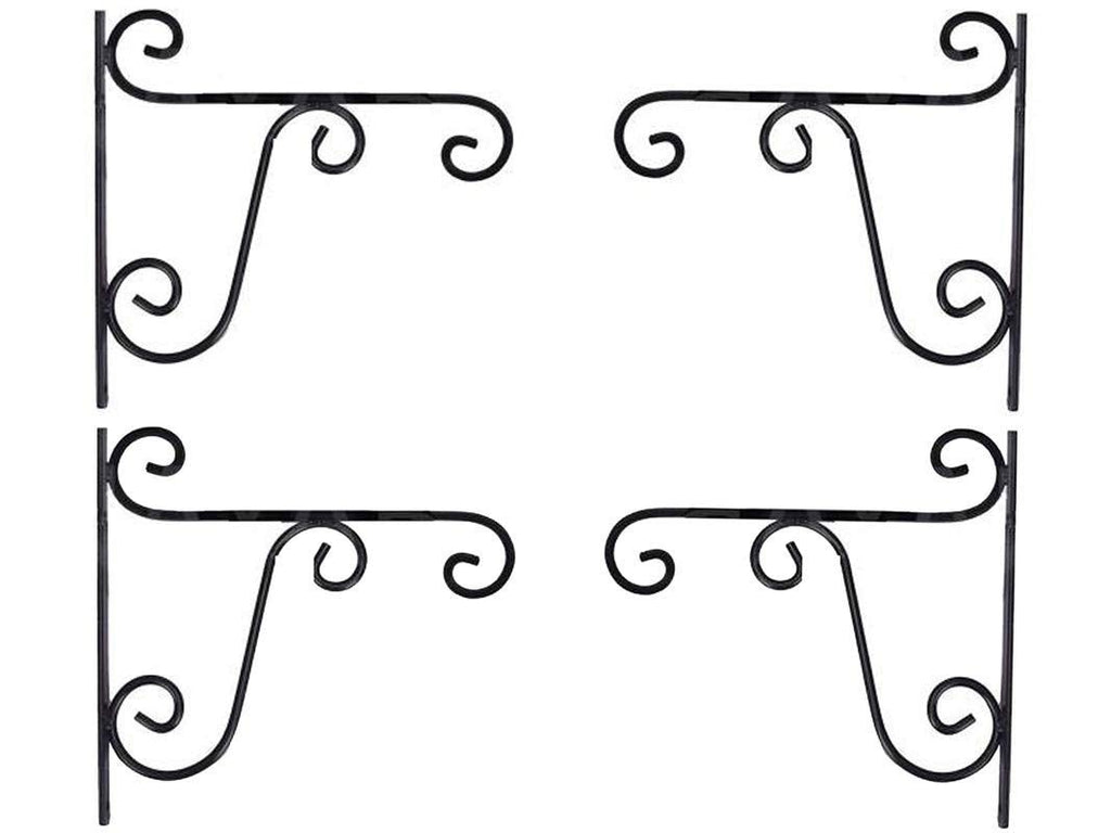 Go Hooked black metal hanging pot planter wall hooks with decorative scrollwork, pack of 4