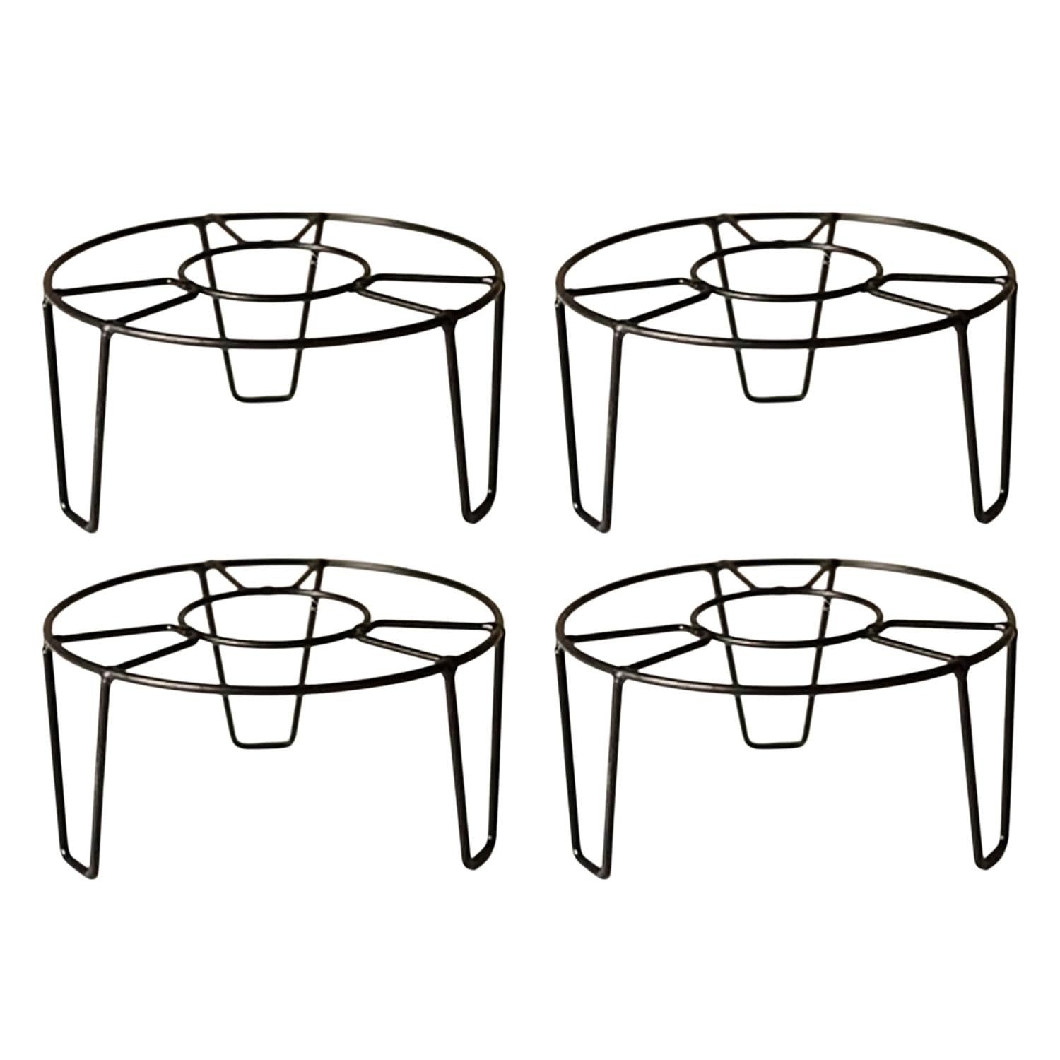 GoHooked black metal round flower pot stands, pack of 4. Sturdy, rust-proof, no assembly required.