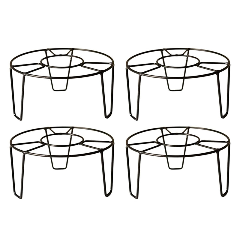 GoHooked black metal round flower pot stands, pack of 4. Sturdy, rust-proof, no assembly required.