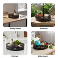 GoHooked black metal revolving organizer tray with 360° rotation, ideal for cosmetics, skincare, and toiletries.