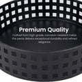 GoHooked black metal revolving bathroom organizer tray with a grid pattern and raised edge.