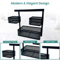 GoHooked black metal 3-tier rotating storage rack with perforated baskets for cosmetics, toiletries, and office accessories.