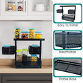 GoHooked black metal 3-tier rotating storage rack with perforated baskets for cosmetics, toiletries, and accessories.