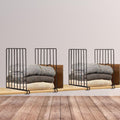 GoHooked black metal shelf dividers organizing folded sweaters and bags on a wooden shelf.
