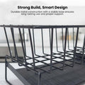 Go Hooked black metal sink organizer with auto drain design for sponges and dish soap.