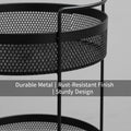Go Hooked black metal 2-tier round basket with mesh design for countertop storage. Durable and rust-resistant.