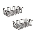 Go Hooked black metal wire grid storage basket bin with handles, pack of 2. Ideal for pantry, kitchen, or countertop organization.