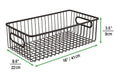 GoHooked black metal wire grid storage basket bin with handles, 16" L x 8.6" W x 3.5" H
