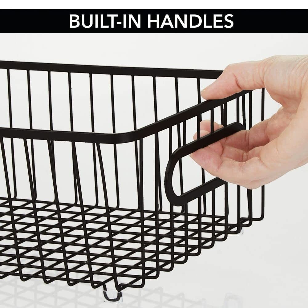 Go Hooked black metal wire grid storage basket with built-in handles, set of 3