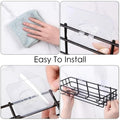GoHooked black metal wall mounted storage basket with hooks, no-drill adhesive installation for bathroom organization.
