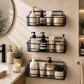 Go Hooked Wall Mounted Metal Storage Basket with Adhesive Hooks 32cm | Rust-Resistant Bathroom & Home Organizer Rack 4pcs| No Drilling Shelf for Spices, Toiletries & Daily Essentials