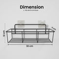 GoHooked black metal wall mounted storage basket with adhesive hooks, 32cm, rust-resistant organizer for bathroom or kitchen.