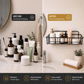 GoHooked black metal wall mounted storage basket with adhesive hooks, 32cm, for bathroom and home organization.