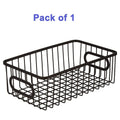 GoHooked black metal wire grid storage basket with handles, 10" length, modern design.