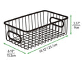 GoHooked black metal wire grid storage basket bin with handles, 10" L x 6" W x 3.5" H, pack of 2