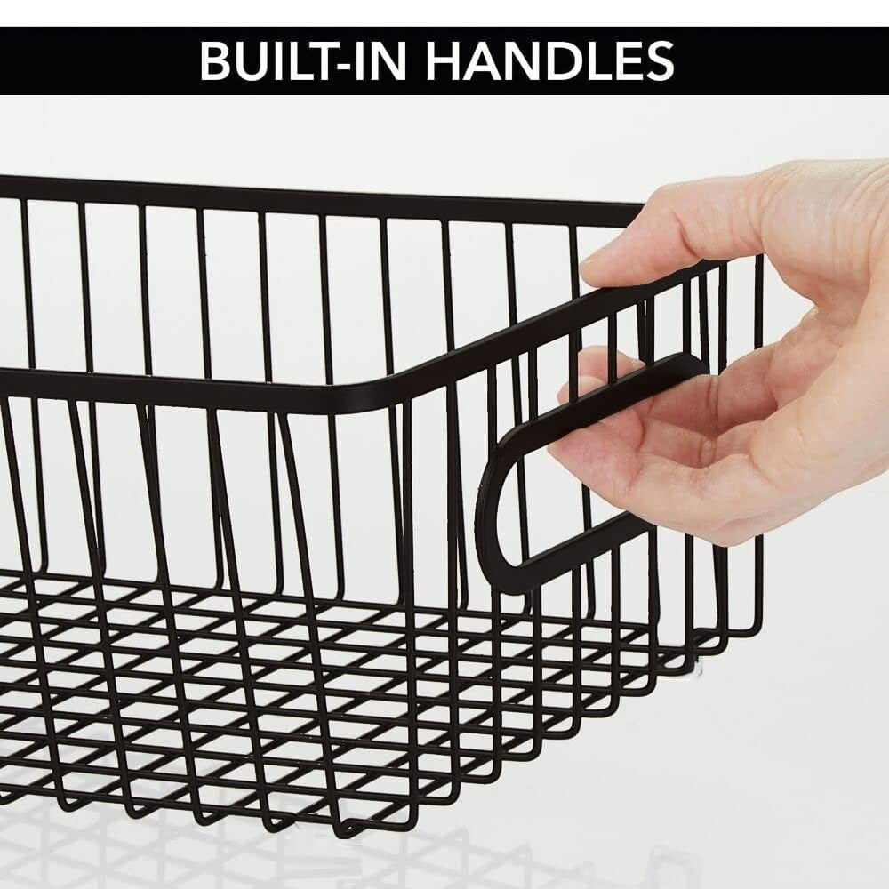 GoHooked black metal wire grid storage basket with built-in handles, 10 inches
