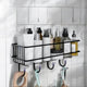 Bianco Metal Storage Basket with Hooks | Wall Mounted No Drill Self-Adhesive Shelf for Bathroom & Home Organization | Multipurpose Storage Rack | Bathroom Shelf Organizer | Metal Wall Shelf