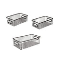 GoHooked black metal wire grid storage baskets with handles, set of 3. Two 10-inch and one 16-inch.