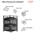 Go Hooked black metal 2-layer corner storage trolley with rotating drawers, dustproof and durable.