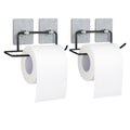 GoHooked black metal self-adhesive toilet paper holder with two rolls of toilet paper. Rustproof design.