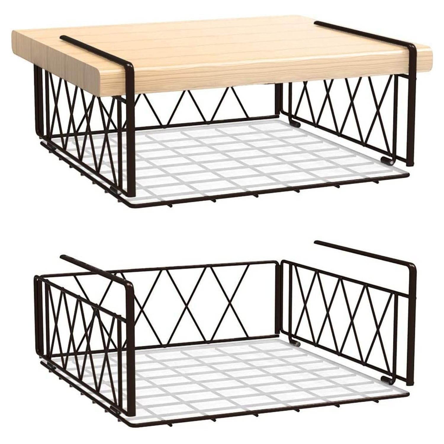 GoHooked black metal multipurpose under shelf basket with diamond pattern sides, 13 inch.