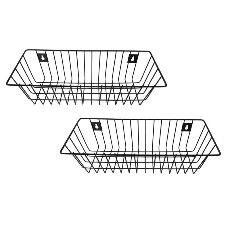 GoHooked pack of 2 black metal wall mount storage baskets with open wire design, ideal for bathrooms, kitchens, or offices.