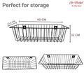 GoHooked black metal wall mount storage basket organizer, 40cm x 15.5cm x 12cm, perfect for bathrooms, kitchens, offices.