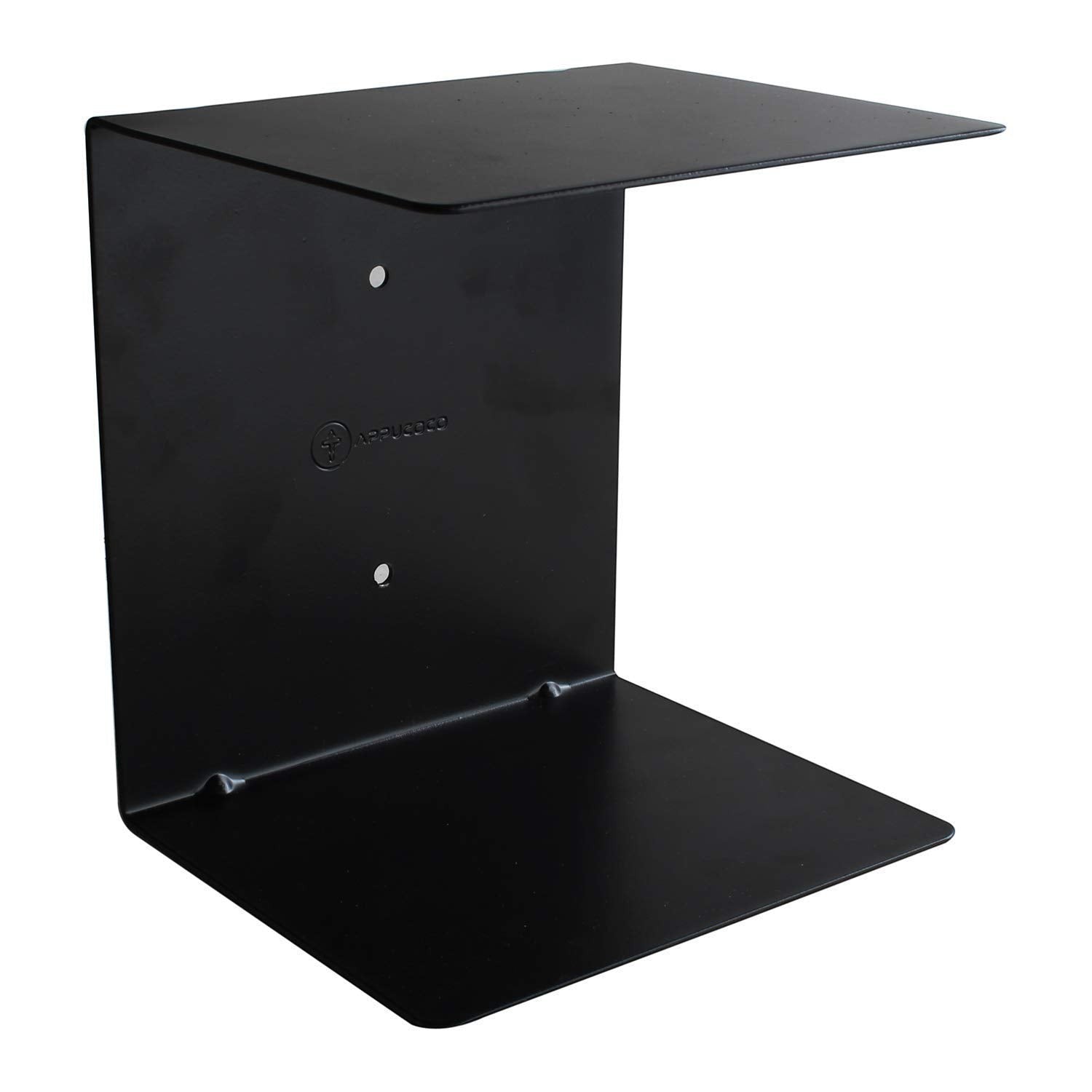 GoHooked black heavy duty iron wall mounted book shelf, 6" W x 5.5" H x 5" D, powder coated finish.