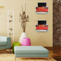 GoHooked black heavy duty iron wall mounted shelves holding books and decorative items in a living room.