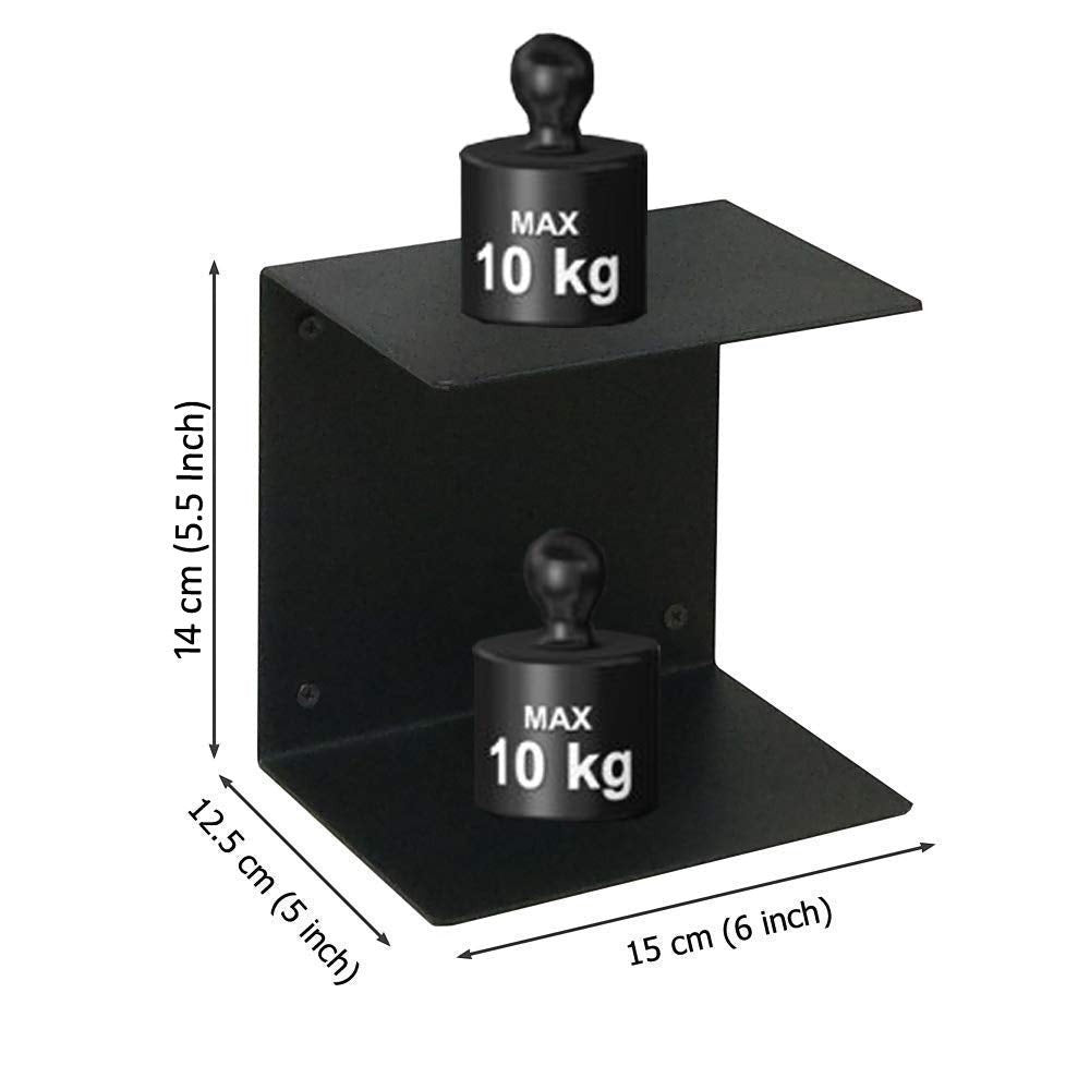GoHooked black heavy duty iron wall mounted shelf, 6 inch wide, 5.5 inch height, 5 inch depth, supports 10 kg.