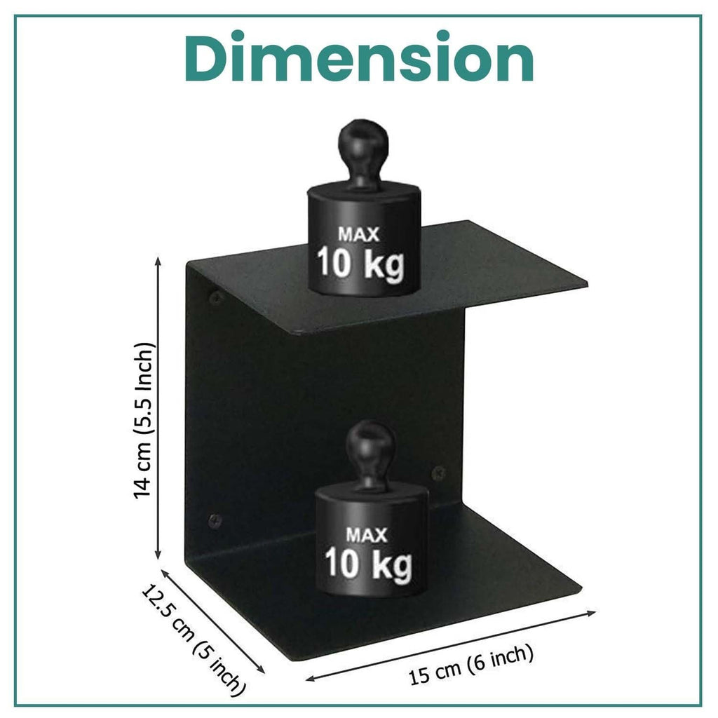 GoHooked black heavy duty metal wall mounted cubical shelf, 6W x 5.5H x 5D inches, max 10kg capacity