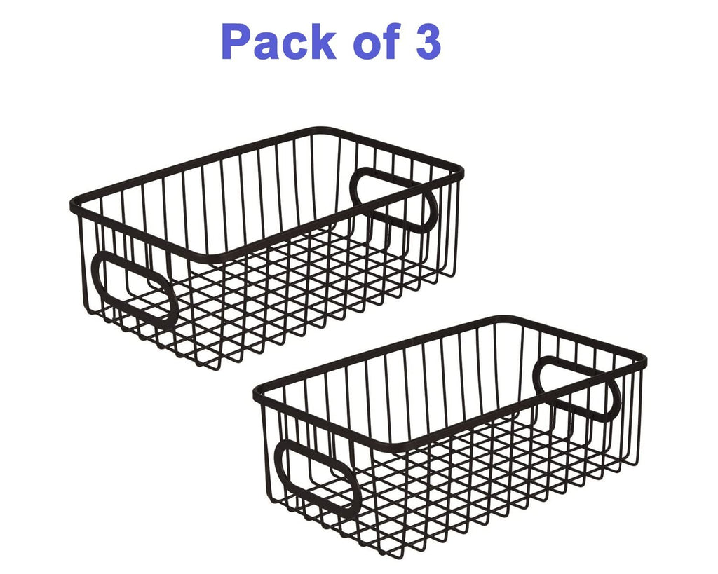 GoHooked black metal wire grid storage basket with handles, set of 2. Modern design for versatile organization.