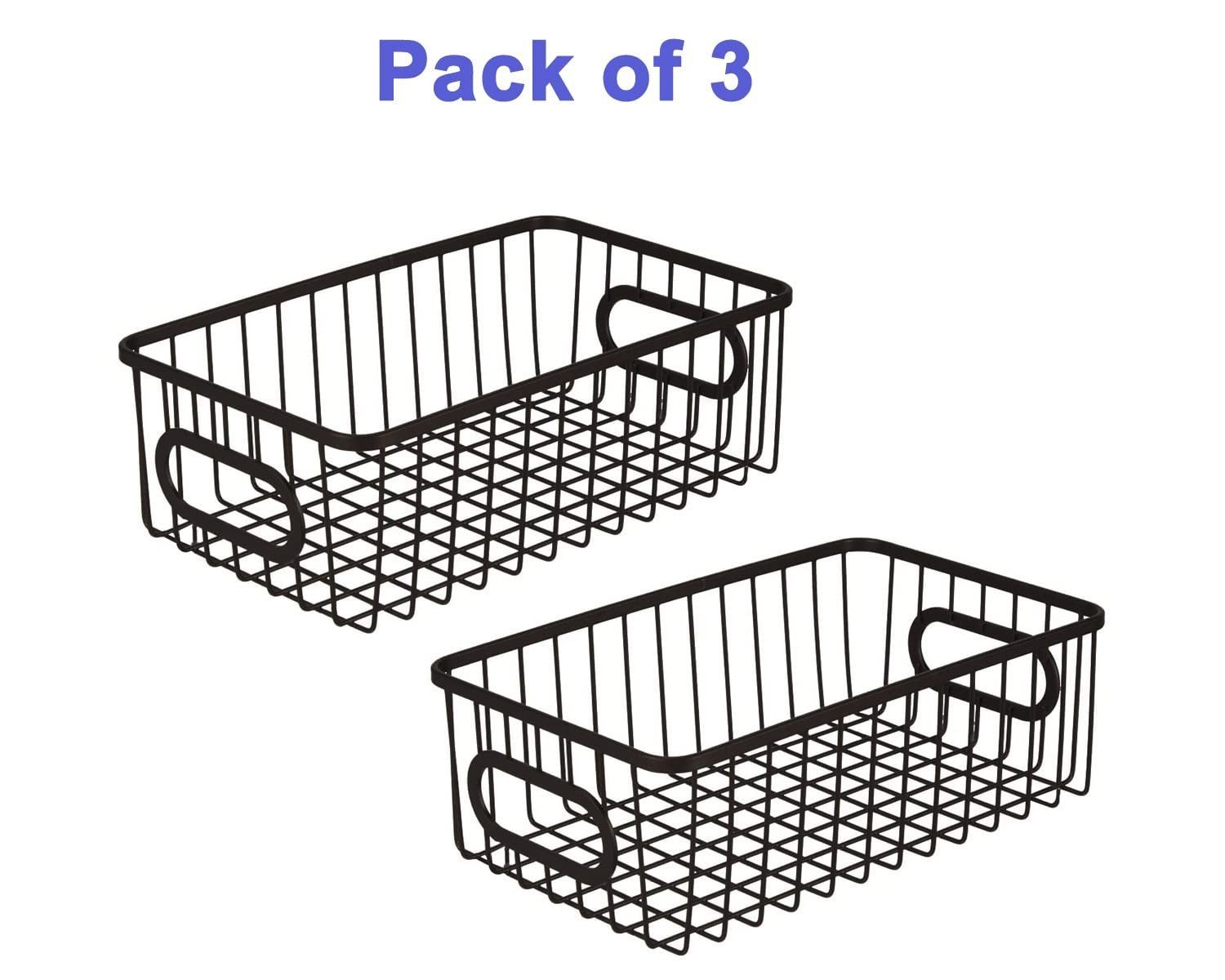 GoHooked black metal wire grid storage basket with handles, set of 2. Modern design for versatile organization.
