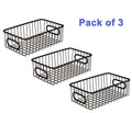 Go Hooked black metal wire grid storage basket bin with handles, set of 3. Modern design.