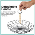GoHooked black metal wire fruit basket with detachable wooden bead handle for kitchen counter storage.